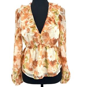 Abercrombie Top Women's S Y2K Ruffle Sheer Floral Romantic Bohoc  Peplum Blouse